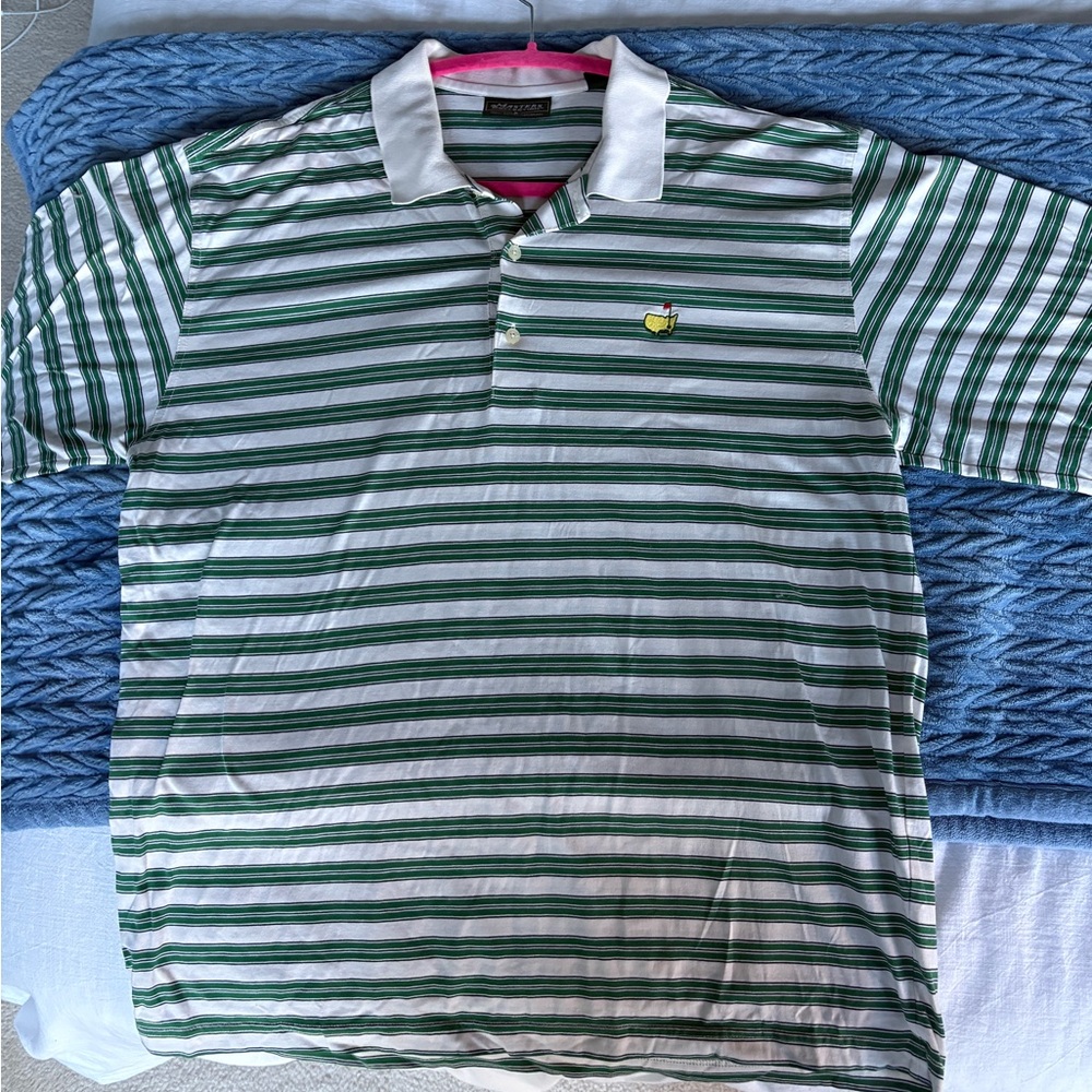 Masters Collection Green and White Striped Polo Shirt